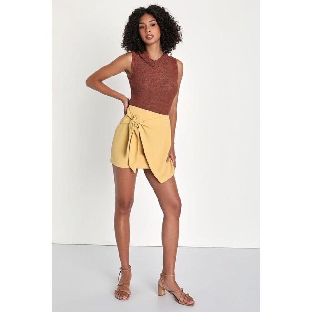 Lulus Knot Basic Yellow Tie-front Mini Skirt - Size M